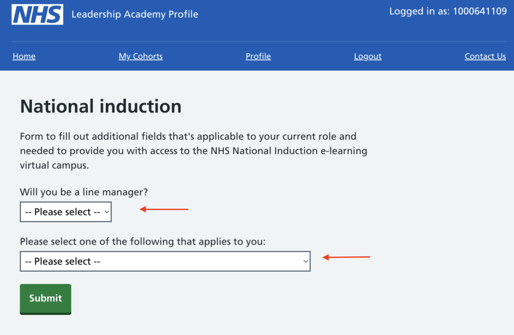 National Induction - Apply to fill role related info